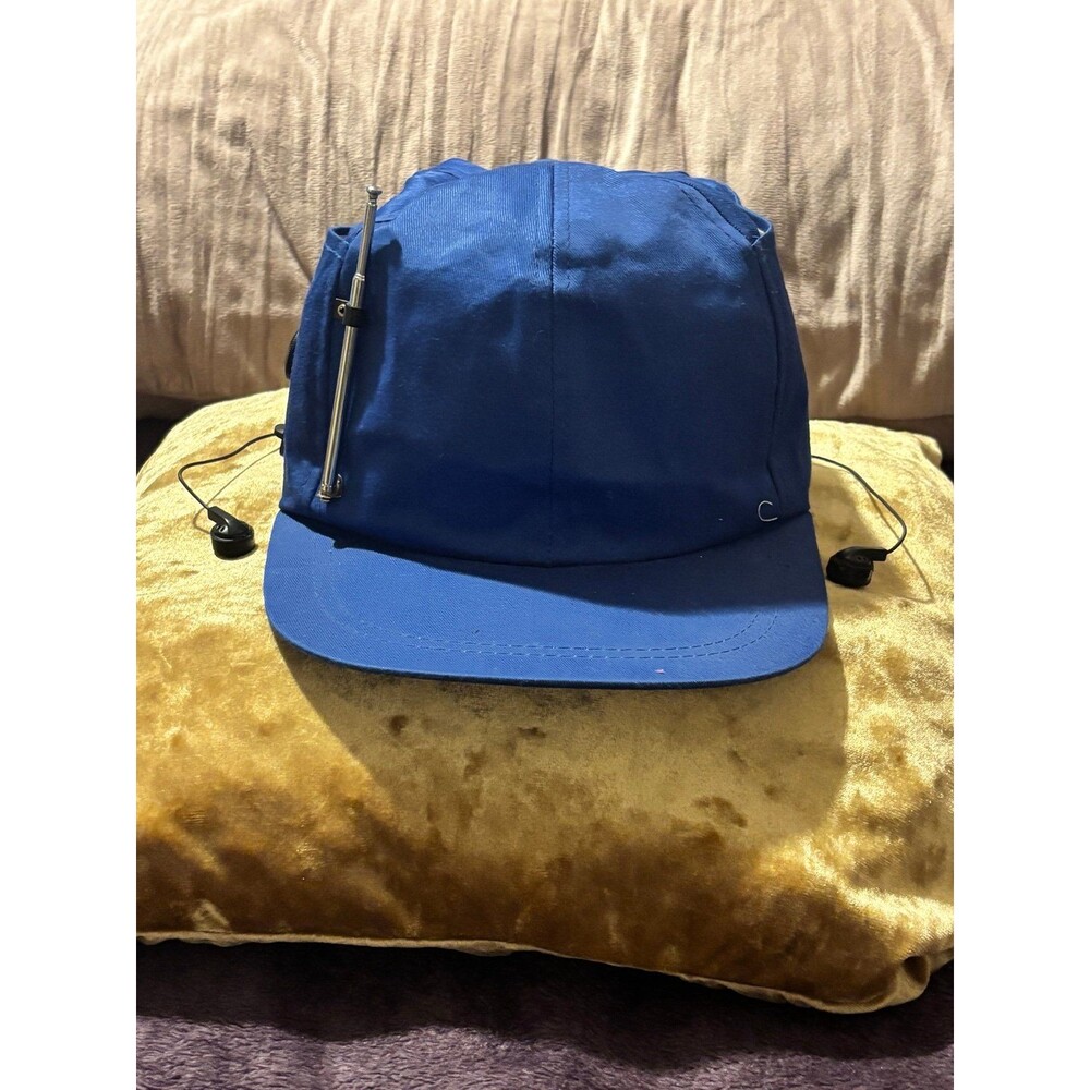 VTG 1997 Avon AM/FM Radio Hat Blue Baseball Cap Antenna Wired Earbuds Novelty 90